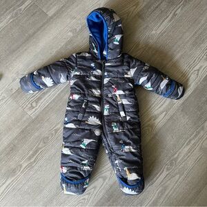 Carters Blue Dinosaur Insulated Bunting Hooded 6/9 months